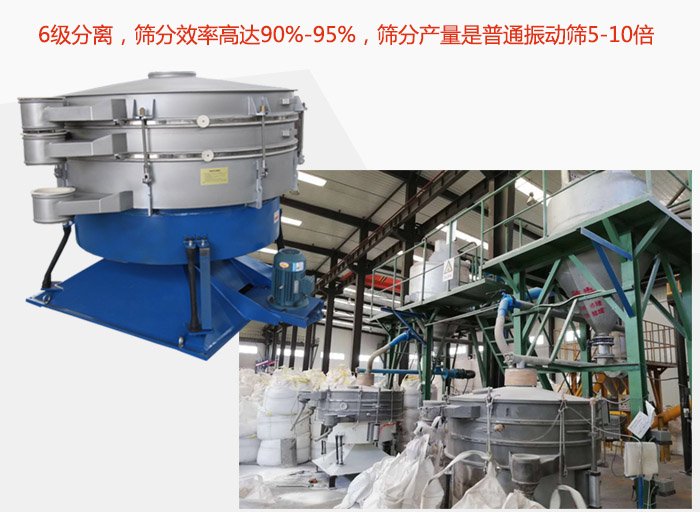 搖擺篩采用6級(jí)分離，篩分效率高達(dá)90%-95%，篩分產(chǎn)量是普通振動(dòng)篩5-10倍