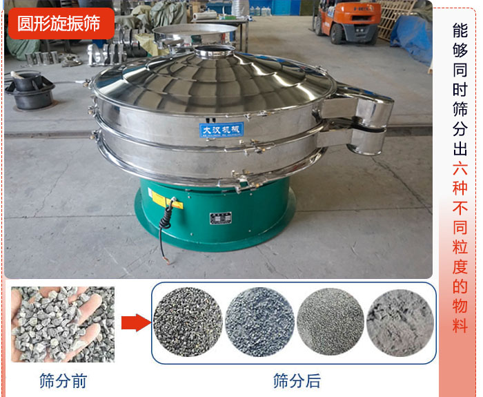 圓形旋振篩能夠同時(shí)篩出6種不同顆粒的物料。