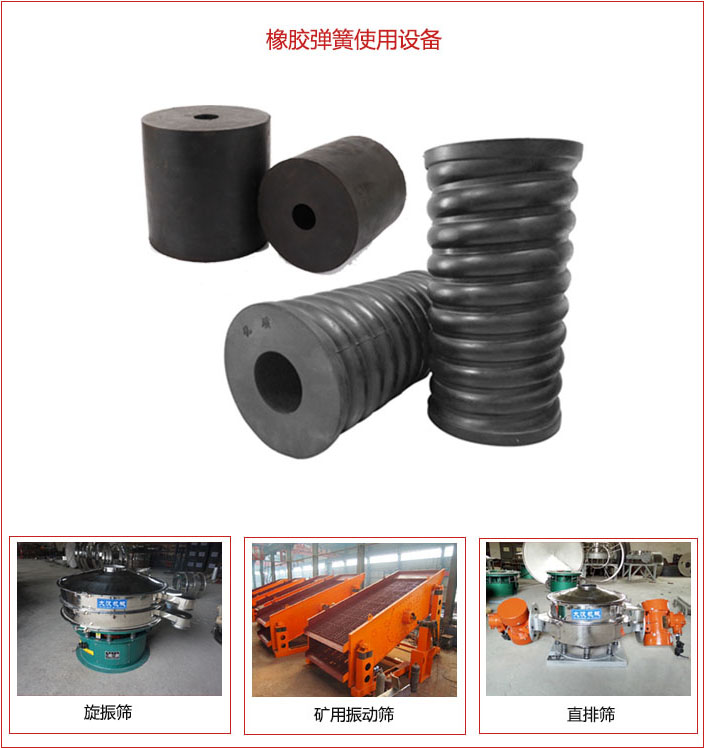 橡膠彈簧適用設(shè)備：旋振篩，礦用振動篩，直排篩等