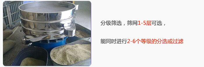 分級篩選，可篩1至5層篩網(wǎng)，能同時進(jìn)行2至6個等級的分選或過濾
