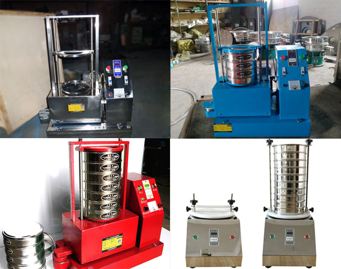 三種不同類型的試驗篩，區(qū)別控制臺在下部或在右側(cè)。材質(zhì)為不銹鋼和碳鋼兩種，碳鋼材質(zhì)做了噴漆有：紅色和藍(lán)色兩種。