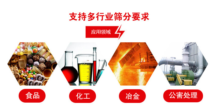 旋振篩適用的行業(yè)：食品行業(yè)，化工行業(yè)，冶金行業(yè)，公害處理等。
